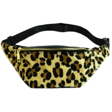 Gold Zip Leopard Print Bum Bag  