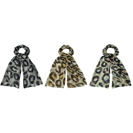 A trendy mix of Leopard inspired fabric scarves, assorted by their subtle colour differences 