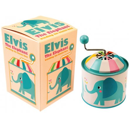 A retro wind up musical box with the popular Elvis the Elephant illustration