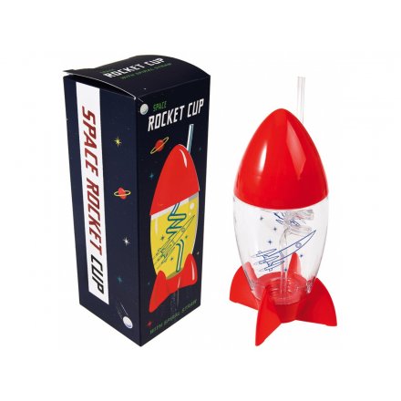 A fun Out Of Space themed drinking cup in the shape of a retro rocket! 