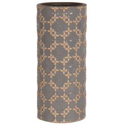 Grey Deco Ridge Vase, 25cm 