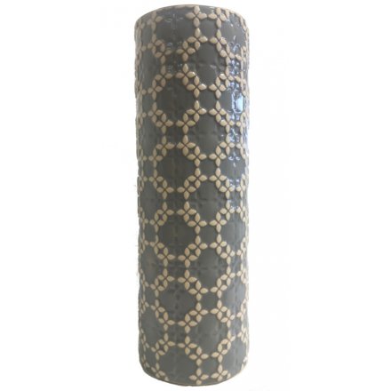 Grey Deco Ridge Vase, 33cm 