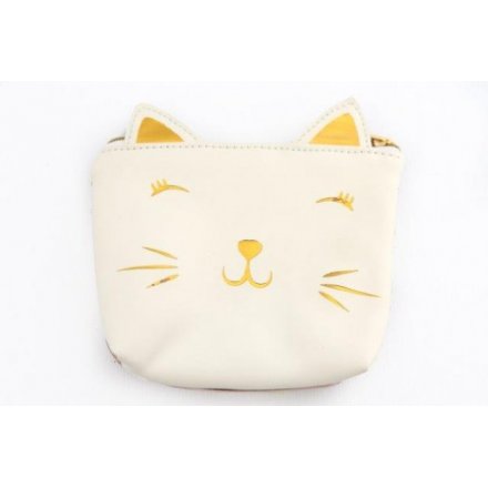 White and Gold Cat Coin Purse