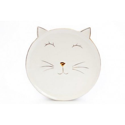 White & Gold Cat Plate 