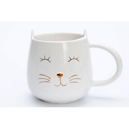 White & Gold Cat Mug 
