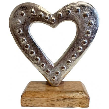 Metal Heart on Wood Block 16cm