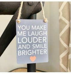 A sweetly scripted mini metal sign with an added heart decal and grey tone 