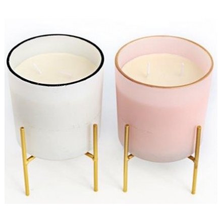 Blush Pink Glass Candles On Stands 