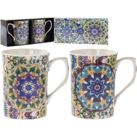 Purple Mandala Print Set of Mugs 