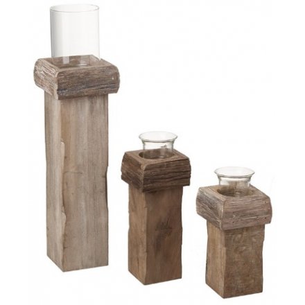 Chiminea Wooden Candle Holder Set 