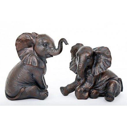 Bronzed Sitting Elephant Figures 