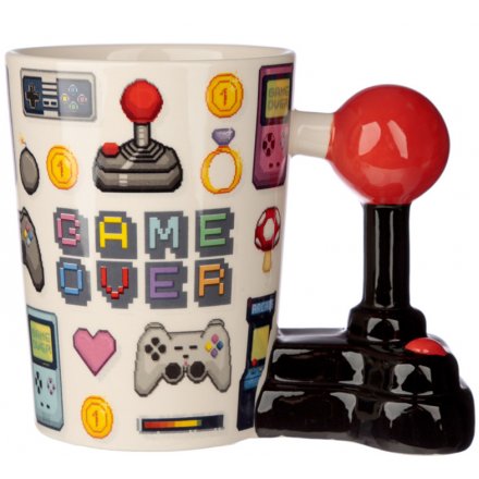  A quirky arcade game printed Bone China Mug complete with an added joystick shaped handle 