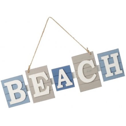 Blue Wooden Beach Plaque
