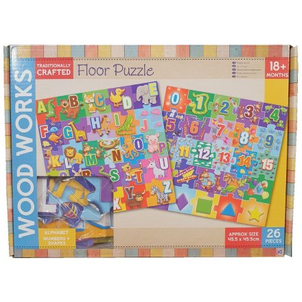 Traditionally Crafted Wood Works 26 Piece Wooden Floor Puzzle 