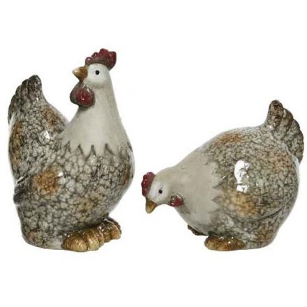 Two Assorted Terracotta Rooster, 10cm & 13cm