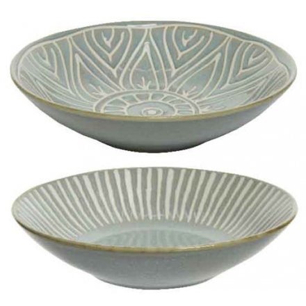 Stoneware Inspired Porcelain Pasta Bowls, 2asst 