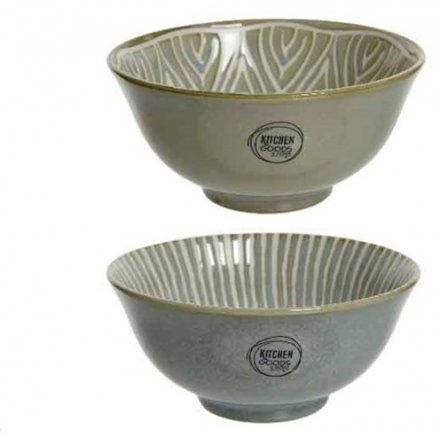 Stoneware Inspired Porcelain Bowls, 2asst 