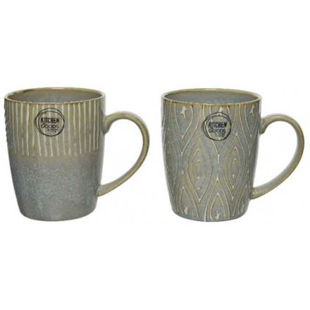 Stoneware Inspired Porcelain Mugs, 2asst 