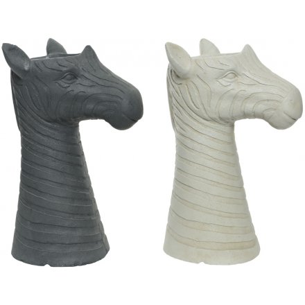 Fibreclay Zebra Head Vases, 2asst 