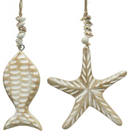 Fish and Starfish Mango Wood Hangers 