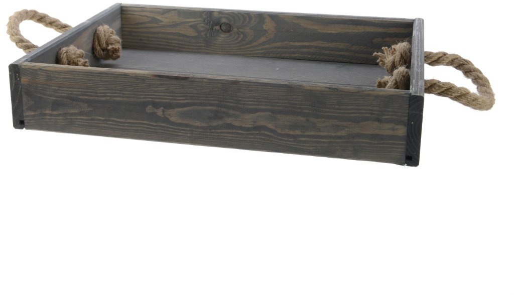 Long Rectangle Gray Wood Tray with Handles