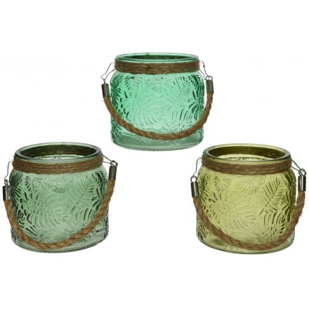 Greenery Leaf Candle Pots, 3asst 