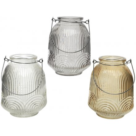 Ridged Glass Candle Holders 
