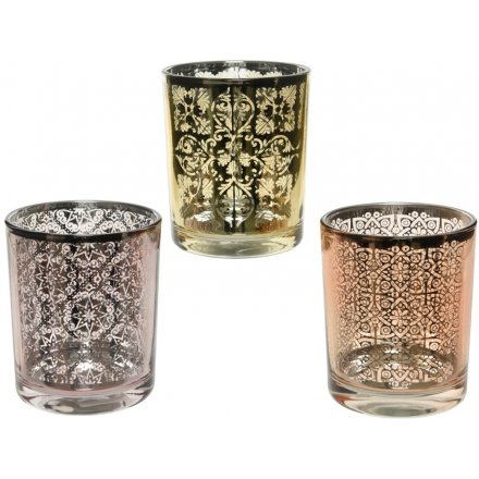 Silver Patterned Candle Pots 