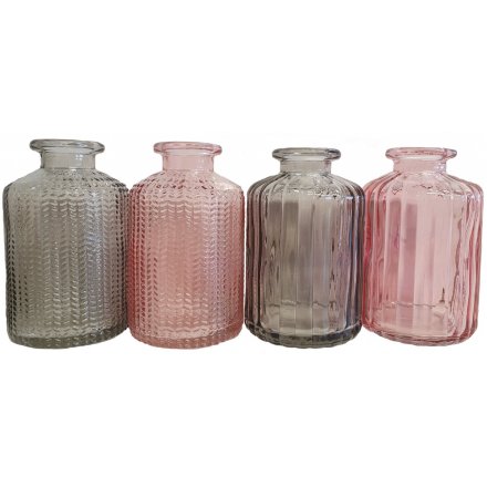 Smoked Grey and Pink vases, 4asst 