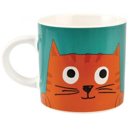 A quirky blue toned mug with an added Ginger Cat print 