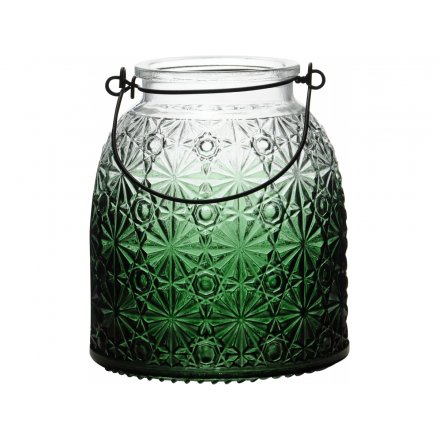 16 cm Medium Floral Lantern, Green