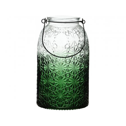 24 cm Large Floral Lantern, Green