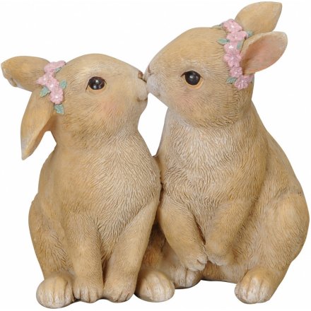 Kissing Bunnies With Floral Crown