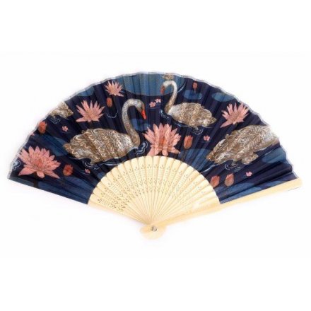 37 cm Japanese Swan Gold Fan 