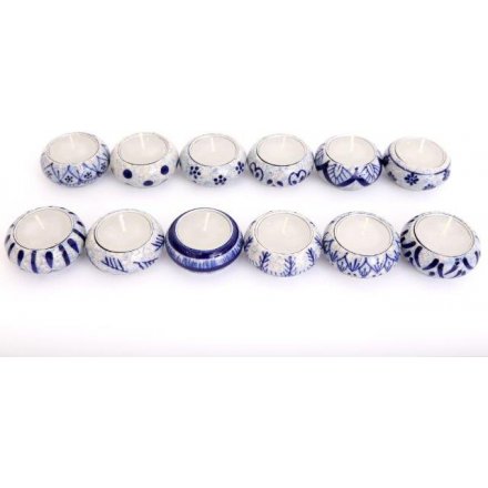 5.5 cm Crackle Effect Ceramic Tealight Holder - Blue & White