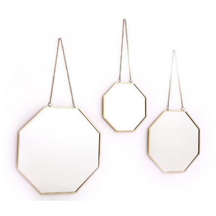 Gold Geometric Mirrors, Set of 3
