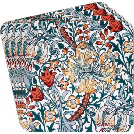  A stylish set of patterned coasters featuring a beautiful and intricate Golden Lily Design