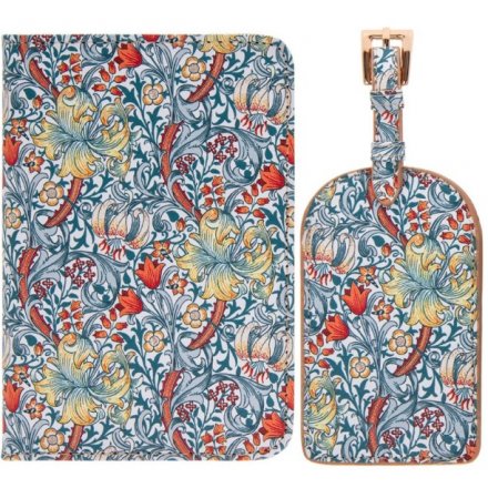  A stylish set of passport cover and luggage tag featuring a beautiful and intricate Golden Lily decal 