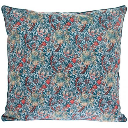 Gold and Blue Lily Cushion, 43cm 