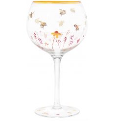  A sleek Gin Glass with a beautifully printed Busy Bee Garden themed decal 