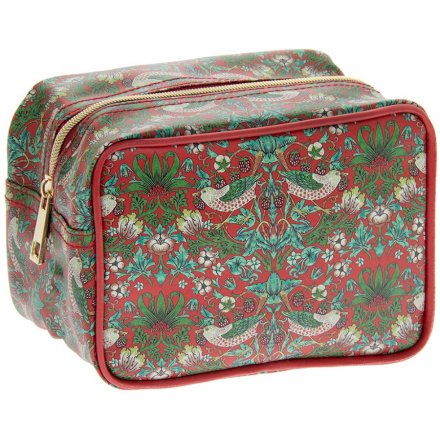 Green and Red Strawberry Thief Cosmetics Bag 