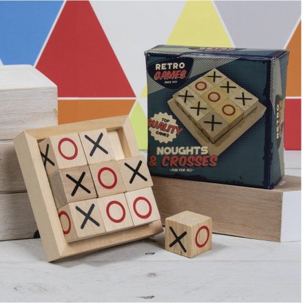 The Retro Games Noughts & Crosses set is crafted from natural wood and painted with bright colours.