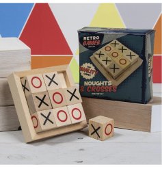 The Retro Games Noughts & Crosses set is crafted from natural wood and painted with bright colours.
