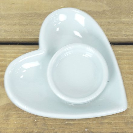 Ceramic Heart Grey Tlight Holder 