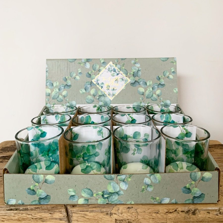 EU0013 / Eucalyptus Votive Tealight Holder With Scented Tealight 6 cm