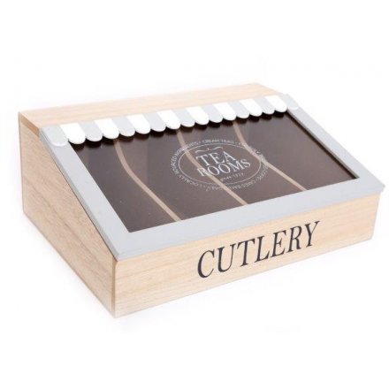 Grey and Wooden Cutlery Box 32 cm