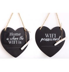 Chalkboard hanging heart plaque including chalk, approx 15 cm