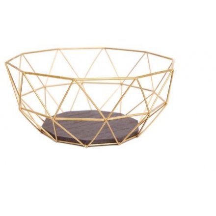 Golden Geometric Wire Bowl