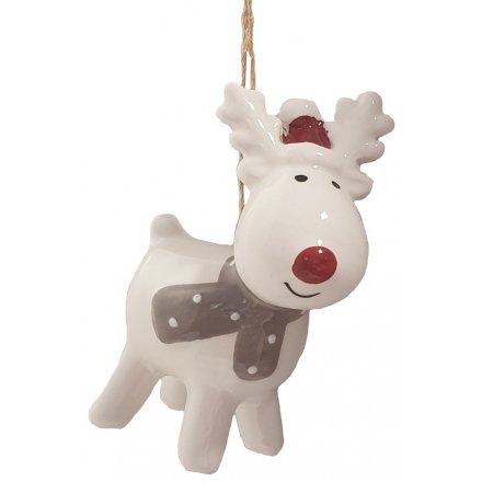 Hanging Ceramic Reindeer in Scarf 