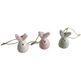 Charming Easter ceramic hanging decorations - pastel bunny faces. Approx size 3 x 5 cm